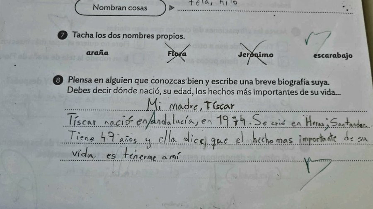 Madre conmovida por la respuesta de su hija de 8 años al examen escolar